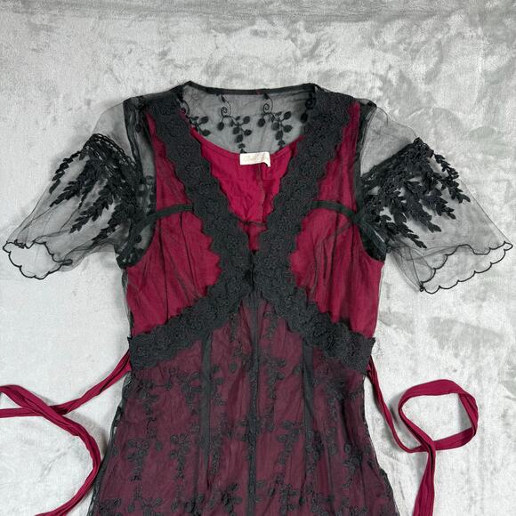 Belle Poque Victorian Ruffled Maxi Dress Medium Lace Mesh - Picture 4 of 13